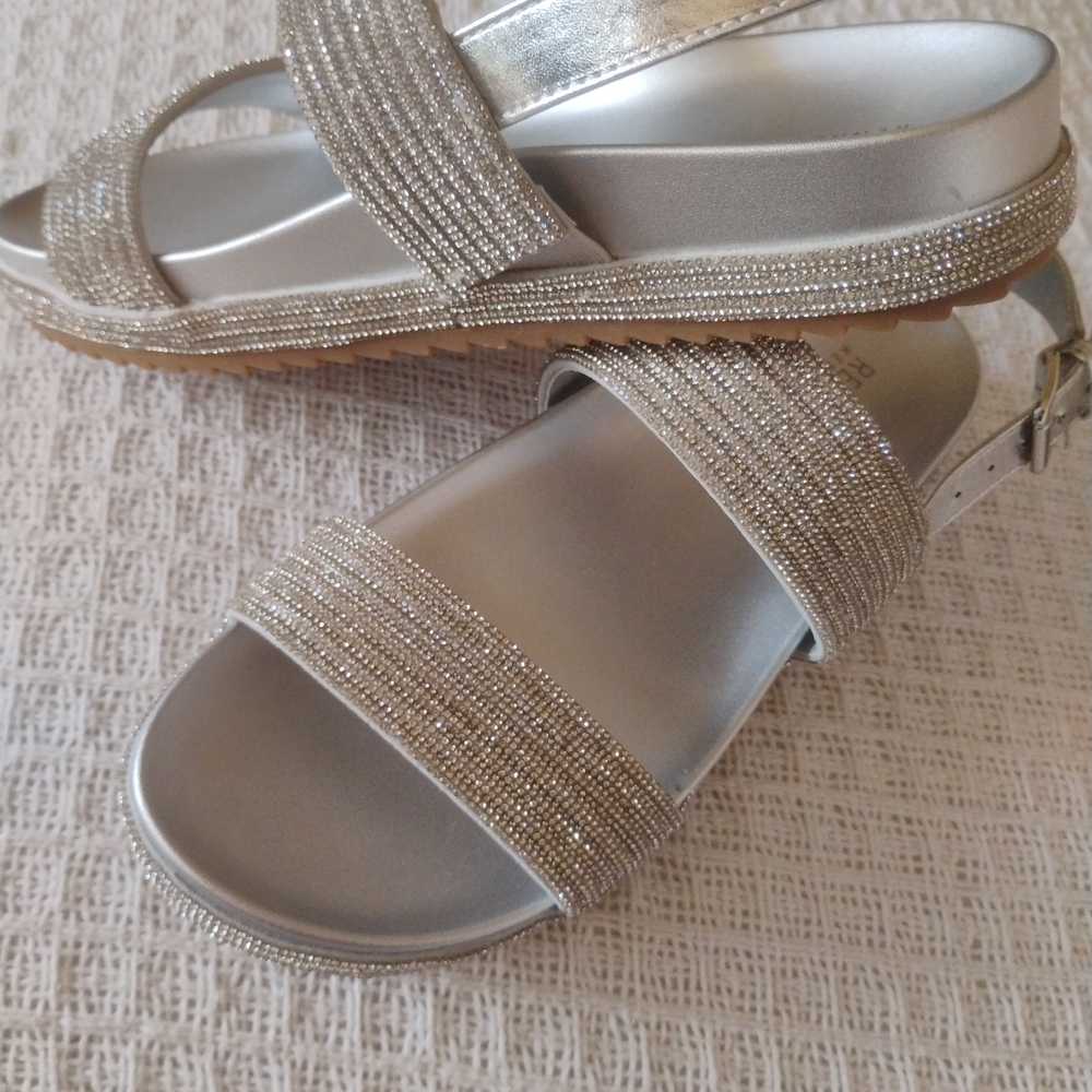 Kenneth Cole Reaction-Debra Silver Crystal Beaded Sandals. Sz 6.5 M. New In Box!